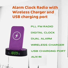 Load image into Gallery viewer, HANNLOMAX HX-203Wi PLL FM Radio Alarm Clock with Wireless Charger and 2.4A USB Port for Charging (Purple)