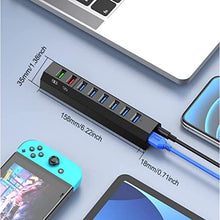 Load image into Gallery viewer, RAOYI Powered USB 3.0 Hub, 8 Ports High Speed USB 3.0 Hub Splitter with 36W Power Adapter, 3.3ft Cable and Smart Fast Charger USB Hub for Laptop, PC, Mobile HDD, Mulitple Devices (Black)