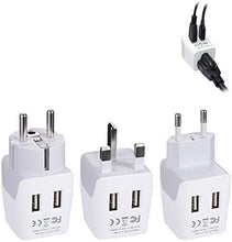 Load image into Gallery viewer, Ceptics Complete European Set Travel Adapter Plug by Ceptics With Dual USB - Type G, E/F, C - London - USA Input - Light Weight - Perfect for Cell Phones, Chargers, Cameras and More - 3 Pack
