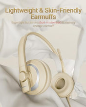 Load image into Gallery viewer, awatrue USB Headset with Microphone for PC Laptop - Headphones with Noise Cancelling Microphone for Computer,On-Ear Wired Office Call Center Headset for Boom Skype Webinars,Lightweight-Apricot