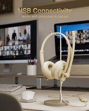 Load image into Gallery viewer, awatrue USB Headset with Microphone for PC Laptop - Headphones with Noise Cancelling Microphone for Computer,On-Ear Wired Office Call Center Headset for Boom Skype Webinars,Lightweight-Apricot