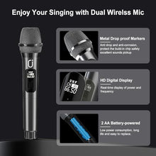 Load image into Gallery viewer, HWWR Karaoke Machine for Adults and Kids, Portable Bluetooth Speaker with Microphones, PA System with 2 Karaoke Microphones, Disco Lights for Home Parties Outdoor, Support USB/AUX/TWS