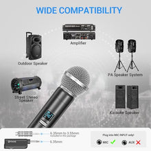Load image into Gallery viewer, FDUCE Wireless Microphone, UHF Dual Cordless Dynamic Mic System with Rechargeable Receiver, for Karaoke Singing, Wedding, DJ, Party, Speech, Church, Class Use, 200ft (W60)