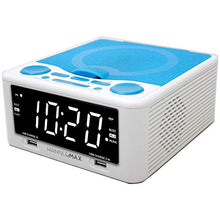 Load image into Gallery viewer, HANNLOMAX HX-300CD Top Loading CD Player, PLL FM Radio, Digital Clock, 1.2" White LED Display, Dual Alarms, Dual USB Ports for 2.1A and 1A Charging, AC/DC Adaptor Included (White_Blue)