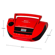 Load image into Gallery viewer, HANNLOMAX HX-328CD Portable CD Boombox with AM/FM Radio, Bluetooth, USB Port for MP3 Playback, Aux-in AC/DC Dual Power Source. (Red)