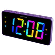 Load image into Gallery viewer, HANNLOMAX HX-160CR PLL FM Radio Alarm Clock, 2.5" LED Display with RGB Color (7 Regular Colors and 4 Dynamic Color Charging Mode), Display Dimmer Function, AC Operation only. (Purple)