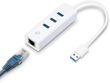 Load image into Gallery viewer, TP-Link USB 3.0 to Ethernet Adapter, Portable 3-port USB Hub with 1 Gigabit RJ45 Ethernet Port Laptop Network Adapter, Supports Win 7/8/8.1/10, Mac OS X (10.6-10.14), Linux OS and Chrome OS