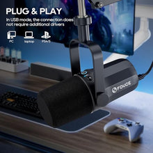 Load image into Gallery viewer, FDUCE SL40 USB/XLR Dynamic Microphone for Podcasting, Gaming, Live Streaming and Recording, Built-in Headphone Output, LED Mute Button, All Metal, Voice Isolation Technology