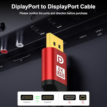 Load image into Gallery viewer, jojobnj DP 2.1 Cable, 20ft DisplayPort Cable, 16K,10K,8K@60Hz,4K@144Hz,2K@240Hz HBR3 Support, HDR 4:4:4 / HDR 10 and HDCP 2.2 for Laptop, TV Gaming Monitor (Red)