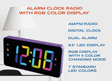 Load image into Gallery viewer, HANNLOMAX HX-160CR PLL FM Radio Alarm Clock, 2.5" LED Display with RGB Color (7 Regular Colors and 4 Dynamic Color Charging Mode), Display Dimmer Function, AC Operation only. (Purple)