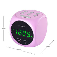 Load image into Gallery viewer, HANNLOMAX HX-702C Digital Clock with Dual Alarm, 0.7" Green LED Display. Dual USB Ports (USB-A & Type-C) for Charging, AC Operation only. (Pink)