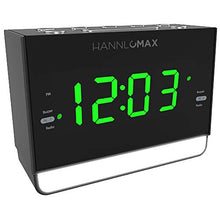 Load image into Gallery viewer, HANNLOMAX HX-128CR Alarm Clock Radio, PLL FM Radio, 1.2 inches Green LED Display, Dual Alarm, 6 Levels Night Light, USB Port for 1A Charging, AC/DC Adaptor Included