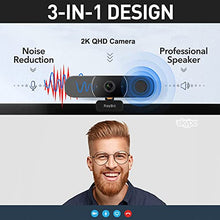 Load image into Gallery viewer, 3 in 1 Webcam - 2K HD USB C Webcam with Microphone and Speaker, Stereo Sound & Noise-Cancelling Mics, Privacy Cover, Light Correction, Autofocus Conference Web Camera for Computer/Laptop/PC/Monitor