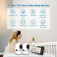 Load image into Gallery viewer, HelloBaby Upgrade 5’’ Baby Monitor with 26-Hour Battery, 2 Cameras Pan-Tilt-Zoom, 1000ft Range Video Audio Baby Monitor No WiFi, VOX, Night Vision, 2-Way Talk, 8 Lullabies and Temperature