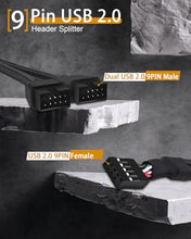 Load image into Gallery viewer, COMeap USB Header Splitter, Motherboard 9 Pin USB 2.0 to Dual 9 Pin Extension Header Cable for PC Computer Internal Motherboard USB Hub (Pack of 2)