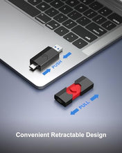 Load image into Gallery viewer, RAOYI 2 Pack 128GB USB C Flash Drive 2 in 1 Type C + USB 3.0 Flash Drive Dual OTG Retractable Type-C Thumb Drive USB-C Memory Stick for iPhone 15 iPad Pro Android Smartphone Tablet PC (Black, Red)