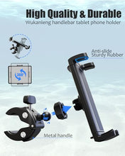 Load image into Gallery viewer, Wukanleng Tablet Holder for Boat Helm Bar Post Rod, 360° Rotation Universal Boat Handlebar Clamp Mount with Aluminum Alloy Base Compatible with iPad Pro 12.9/Air/Mini, Smartphones More Devices 4-13''