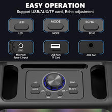 Load image into Gallery viewer, HWWR Karaoke Machine for Adults Kids, Bluetooth Party Karaoke Speaker with 2 Wireless Microphones for Singing, PA System with HiFi Sound/Dual 3" Subwoofers/Echo Adjustment/Disco Lights for Home Party