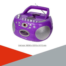 Load image into Gallery viewer, HANNLOMAX HX-323CD Portable CD Player, AM/FM Radio, Cassette Recorder, Records from CD or Radio, Headphone Jack, AC/DC Dual Power Source. (Purple)