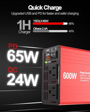 Load image into Gallery viewer, YSOLX 600W Power Inverter, DC 12V to 110V AC Car Inverter with Dual USB C/A Fast Car Charger Adapter(Updated)