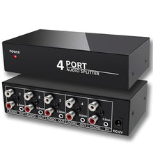 Load image into Gallery viewer, FlyroadUp 3.5mm Aux + RCA L/R Audio Splitter 1 in 4 Out Stereo Analog Audio Distributor Box