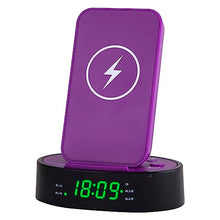 Load image into Gallery viewer, HANNLOMAX HX-203Wi PLL FM Radio Alarm Clock with Wireless Charger and 2.4A USB Port for Charging (Purple)
