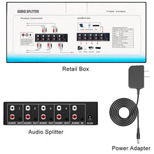 Load image into Gallery viewer, FlyroadUp 3.5mm Aux + RCA L/R Audio Splitter 1 in 4 Out Stereo Analog Audio Distributor Box