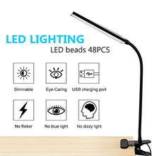 Load image into Gallery viewer, RAOYI LED Desk Lamp, 5W USB Clip on Light Eye-Caring Reading Clamp Table Lamp with 48 LEDs Flexible Gooseneck, 3 Color Modes and 14 Brightness Levels for Office Bedroom Study (Black)
