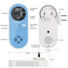 Load image into Gallery viewer, Plug in Carbon Monoxide Detectors 2 Pack, KH Alert 3-in-1 Carbon Monoxide Detector with Temperature and Humidity Sensor, Portable CO Monitor for Home/Apartment
