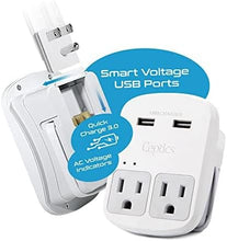 Load image into Gallery viewer, Ceptics Universal Travel Adapter Kit - 2 USB, USB-C Cord+2 US Outlets QC 3.0, Surge Protection, Plugs for Europe, UK, China, Australia, Japan - Perfect for Laptop, Cell Phones, Cameras,Safe ETL Tested