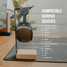 Load image into Gallery viewer, COREMINDED Universal Headphone Stand for Desk, Solid Wood Gaming Headset Stand, Heavy Duty Wooden Headphones Holder, Compatible with Airpods Max and More