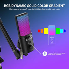 Load image into Gallery viewer, FDUCE Gaming USB Microphone, RGB Condenser mic with Mute, Gain, Monitoring, Boom Arm for Streaming, Podcast, Twitch, YouTube, PC, Computer, PS5, (M160+)
