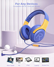 Load image into Gallery viewer, Kids Headphones Wired with Microphone for ipad Computer Laptop for Boys Girls Volume Limit Foldable Over Ear Headset for School 3.5mm Jack