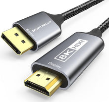 Load image into Gallery viewer, SWITCHFLUX DisplayPort 1.4 to HDMI 2.1 Cable (8K@60Hz,4K@120Hz,2K@144Hz) 10ft Uni-Directional DP (Source) to HDMI (Display) Braided Cord Supports HDCP 2.3 HDR10 Display Port for AMD, NVIDIA, and PC