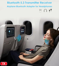 Load image into Gallery viewer, Airplane Bluetooth Adapter for AirPods Headphones, Bluetooth Transmitter for TV/PC/Gym, 3.5mm Audio Receiver for Home Stereo/Old Speaker/Car Handsfree Call, KAIY Wireless Transmitter Receiver 2 in 1