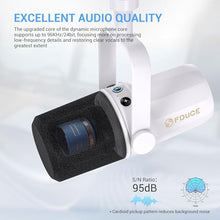 Load image into Gallery viewer, FDUCE SL40 Dynamic Microphone for Podcasting, Gaming, Live Streaming and Recording, Built-in Headphone Output, LED Mute Button, All-Metal USB/XLR, Voice Isolation Technology (White)