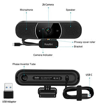 Load image into Gallery viewer, 3 in 1 Webcam - 2K HD USB C Webcam with Microphone and Speaker, Stereo Sound & Noise-Cancelling Mics, Privacy Cover, Light Correction, Autofocus Conference Web Camera for Computer/Laptop/PC/Monitor