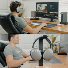 Load image into Gallery viewer, COREMINDED Universal Headphone Stand for Desk, Solid Wood Gaming Headset Stand, Heavy Duty Wooden Headphones Holder, Compatible with Airpods Max and More