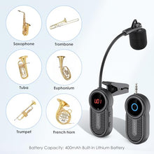 Load image into Gallery viewer, Wireless Saxophone Microphone System for Instruments: UHF Rechargeable Instruments Microphone Receiver and Transmitter - 160ft Range. Plug and Play - Clip-on Mics Suitable for Sax Trumpet, Trombone