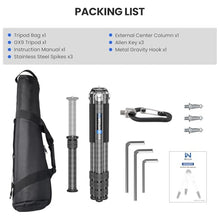 Load image into Gallery viewer, Carbon Fiber Tripod for Camera, Heavy Duty Tripod, Professional Camera Tripod Monopod with Center Column, 10-Layer Carbon Fiber Tube, WEYLLAN GX9 Max Tube Dia 40mm for DSLR Camera Telephoto Lens
