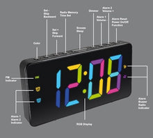 Load image into Gallery viewer, HANNLOMAX HX-160CR PLL FM Radio Alarm Clock, 2.5" LED Display with RGB Color (7 Regular Colors and 4 Dynamic Color Charging Mode), Display Dimmer Function, AC Operation only. (Black)
