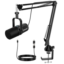 Load image into Gallery viewer, FDUCE Dynamic Microphone, XLR/USB Podcast Recording PC Microphone for Vocal Voice-Over Streaming, Studio Metal Mic with Mute, Headphone Jack, Monitoring Volume Control, with Boom Arm (SL40+)