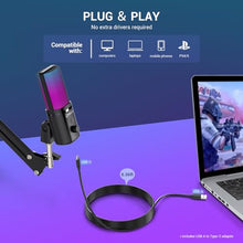 Load image into Gallery viewer, FDUCE Gaming USB Microphone, RGB Condenser mic with Mute, Gain, Monitoring, Boom Arm for Streaming, Podcast, Twitch, YouTube, PC, Computer, PS5, (M160+)