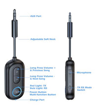 Load image into Gallery viewer, Bluetooth Adapter for Airplane Headphones, KAIY Bluetooth Transmitter Receiver, Wireless Audio Transmitter for TV/PC, AUX Car Adapter for Handsfree Call Music, Music Audio Receiver for Home Stereo