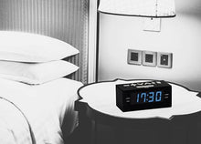 Load image into Gallery viewer, HANNLOMAX HX-144CR Alarm Clock Radio, PLL AM/FM Radio, 1.2" LED Display, Digital Clock with Dual Alarm, AC Operation only. (Black_Blue LED)