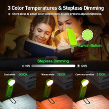 Load image into Gallery viewer, VAVOFO USB Rechargeable Book Light, Blue Light Blocking, Amber Light Clip On Bookmark Shaped Reading Light, Eye Care 6 LEDs Book Light for Bookworms Reading in Bed with 9 Lighting Modes (Neon Green)