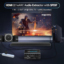 Load image into Gallery viewer, 4K@120Hz HDMI 2.1 eARC Audio Extractor 1 in 1 Out Support VRR ALLM HDCP2.3 ARC eARC HDR CEC SPDlF Optical Audio Out Digital EDID for PS5 Xbox NVIDIA AMD_975