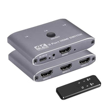 Load image into Gallery viewer, 4K@60Hz HDMI Switch 3 in 1 Out, HDMI Switcher Selector with Remote Supports 4K 3D 1080P HDR HDMI 2.0 HDCP 2.2 Compatible with Nintendo Switch PS5/4/3 Xbox Roku TV Fire Stick Blu-Ray Player, Grey_1