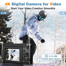 Load image into Gallery viewer, 4K Digital Camera for Photography and Video Autofocus Anti-Shake, 48MP Vlogging Camera with SD Card, 3'' 180 Flip Screen Compact Camera with Flash, 16X Digital Zoom Travel Camera (2 Batteries), Black_529