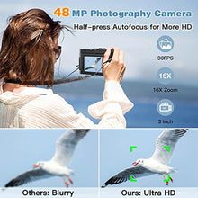 Load image into Gallery viewer, 4K Digital Camera for Photography and Video Autofocus Anti-Shake, 48MP Vlogging Camera with SD Card, 3'' 180 Flip Screen Compact Camera with Flash, 16X Digital Zoom Travel Camera (2 Batteries), Black_530